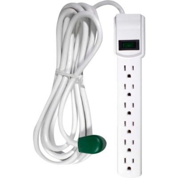 Gogreen Surge Protected Power Strip, 6 Outlets, 15A, 250 Joules, 12' Cord, White GG-16103M-12